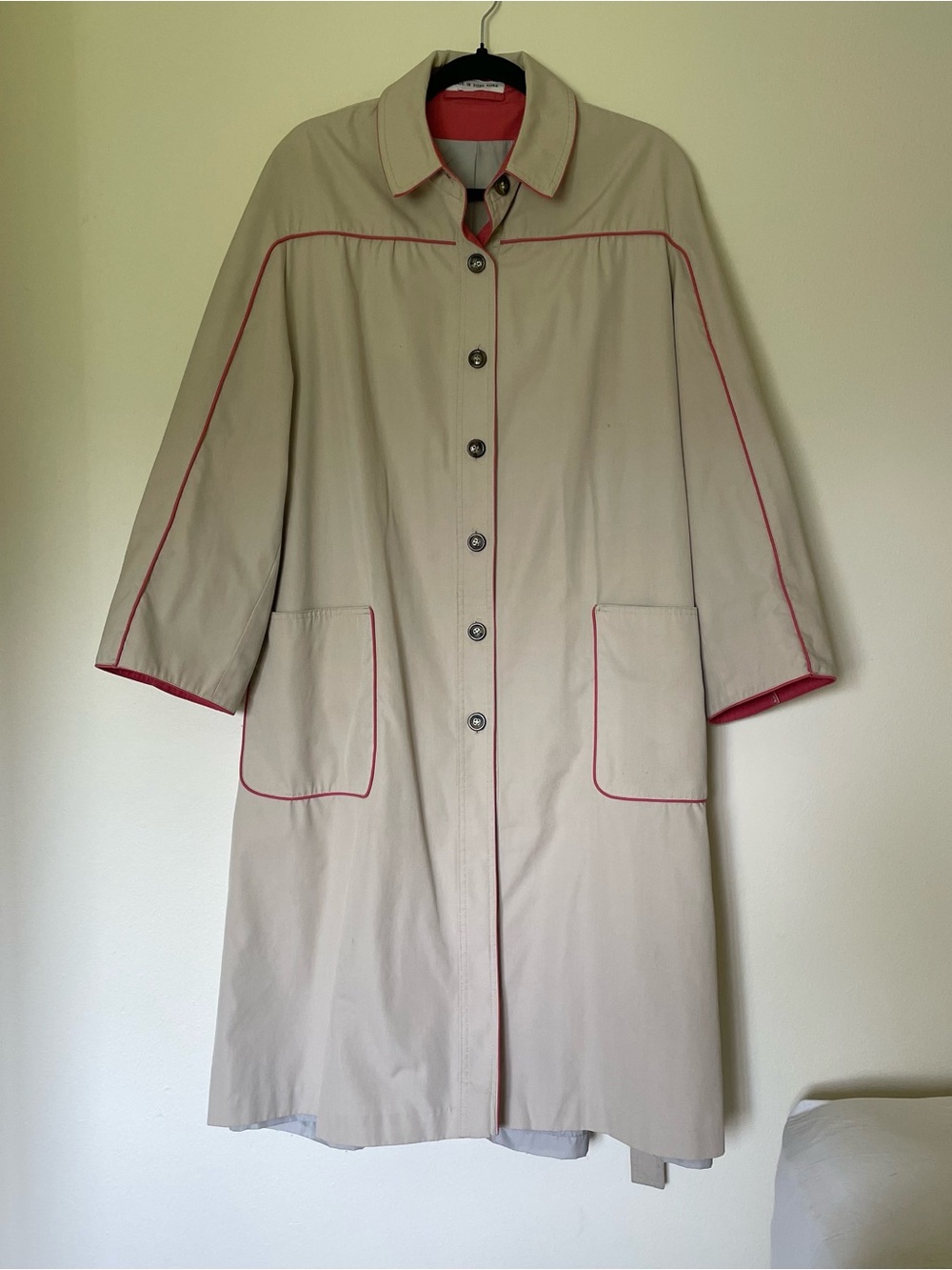 Beige Trench Coat with Red Piping